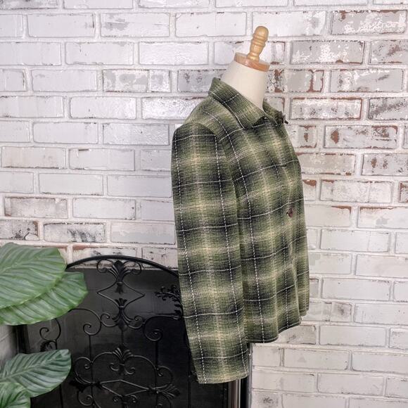 Vintage 90s Sag Harbor Green Plaid Womens Long Sleeve Button-down  Blazer Jacket - Picture 4 of 9